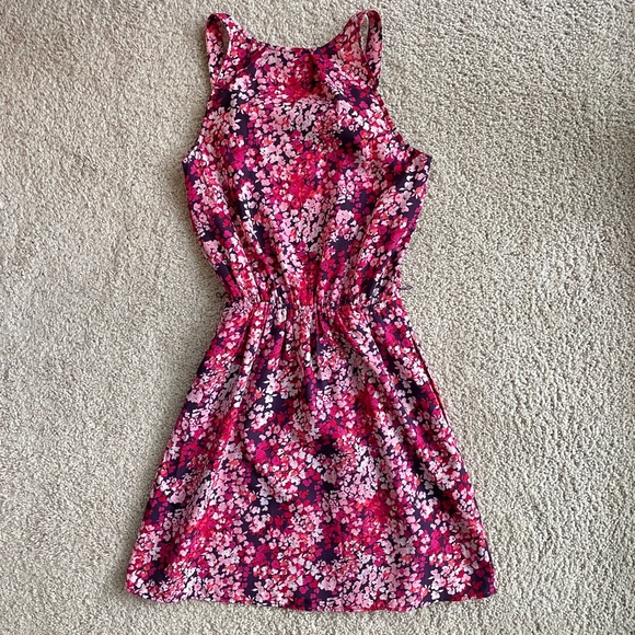 Express Floral Pink Purple Ruffle A-Line Sleeveless Mini Dress XS with Pockets - Picture 10 of 13